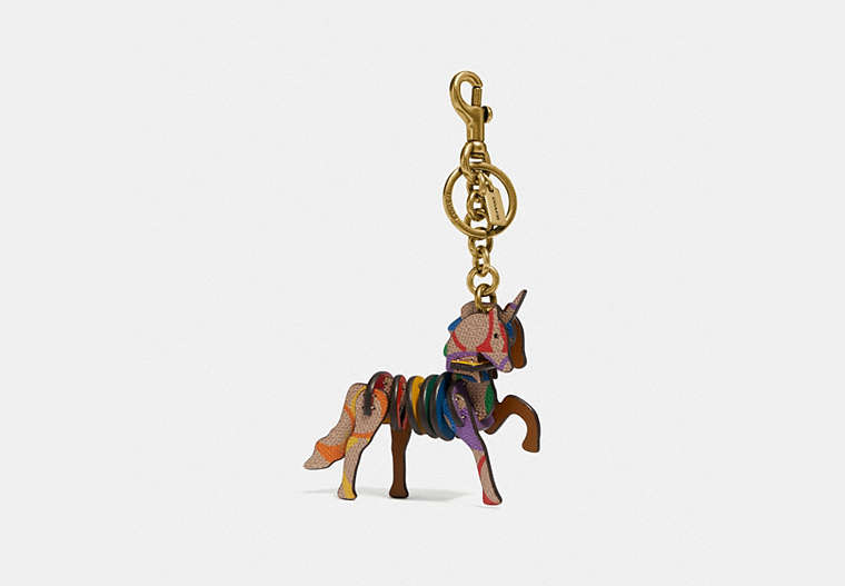 COACH®,SMALL UNI BAG CHARM IN RAINBOW SIGNATURE CANVAS,Leather,Gold/Multi,Front View