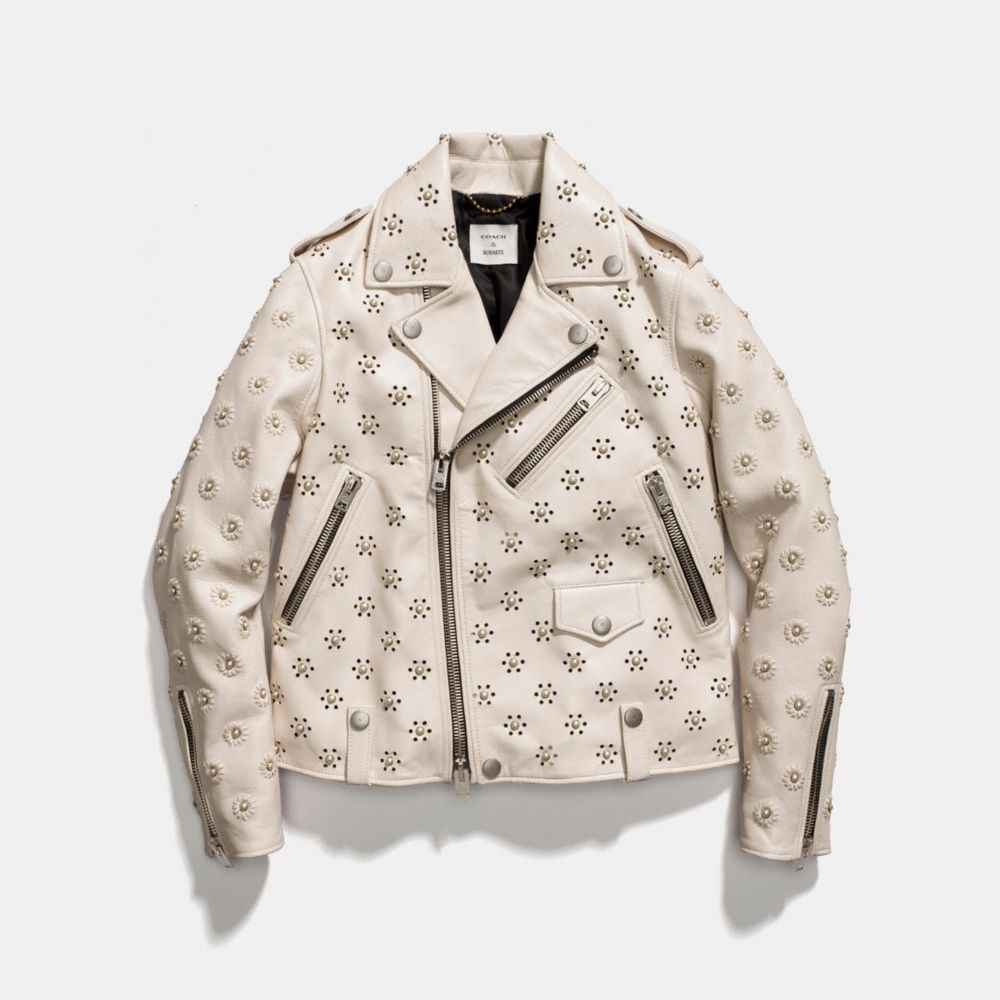 COACH®,MOTO JACKET WITH WHIPSTICH EYELET,Leather,Chalk,Scale View