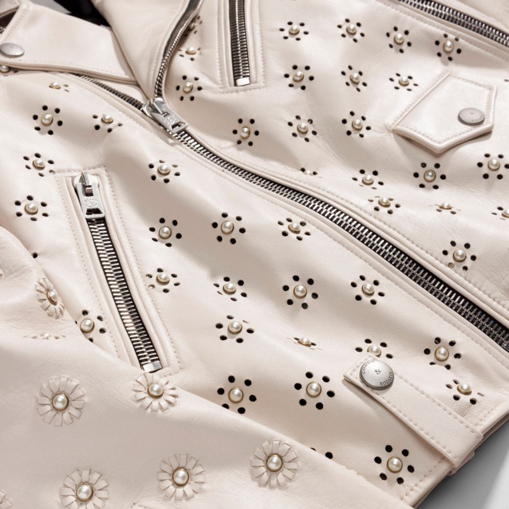 COACH®,MOTO JACKET WITH WHIPSTICH EYELET,Leather,Chalk,Scale View