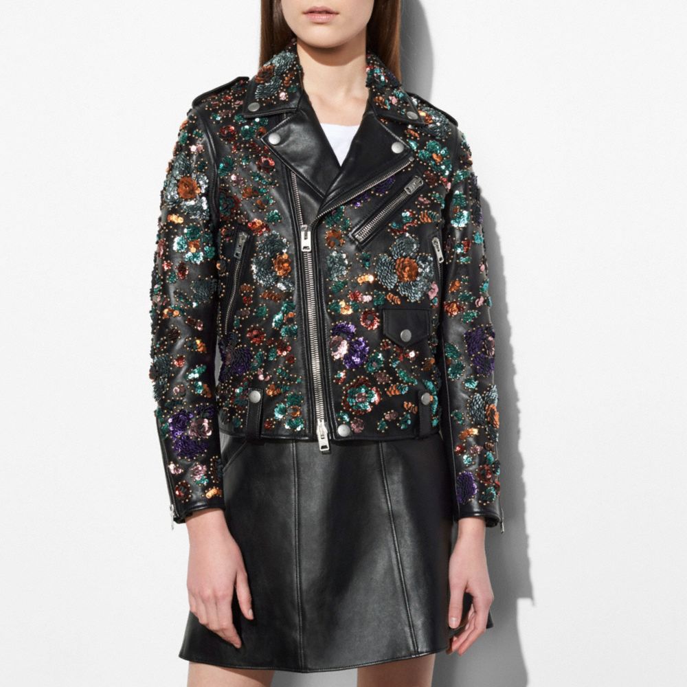 COACH®: Moto Jacket With Leather Sequins