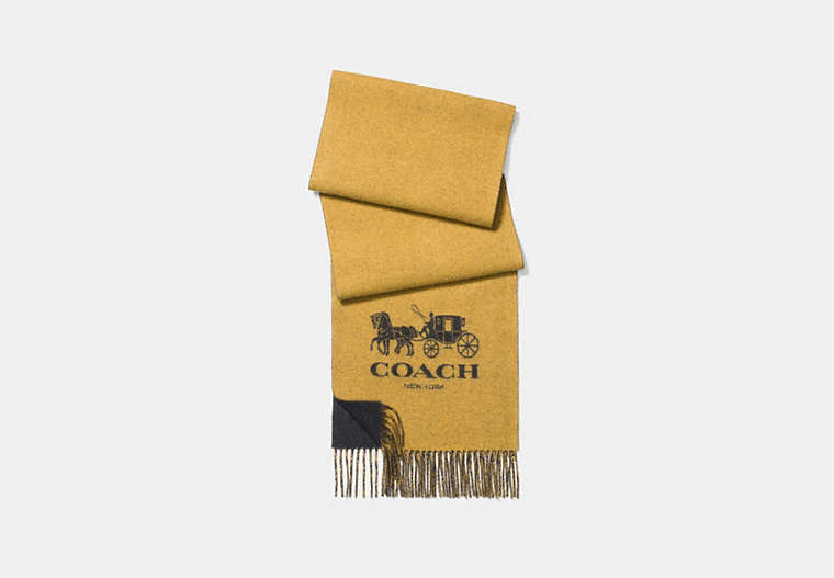 COACH®,SIGNATURE CASHMERE SCARF,cashmere,Yellow Gold Graphite,Front View