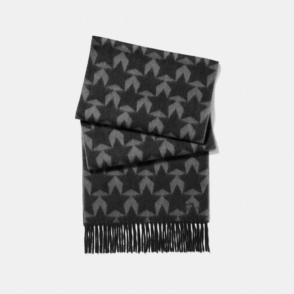 COACH®,GRAPHIC STAR SCARF,Cashmere Blend,Charcoal/Black,Front View