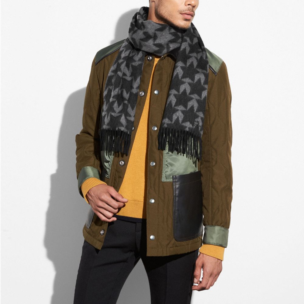 COACH®,GRAPHIC STAR SCARF,Cashmere Blend,Charcoal/Black,Angle View