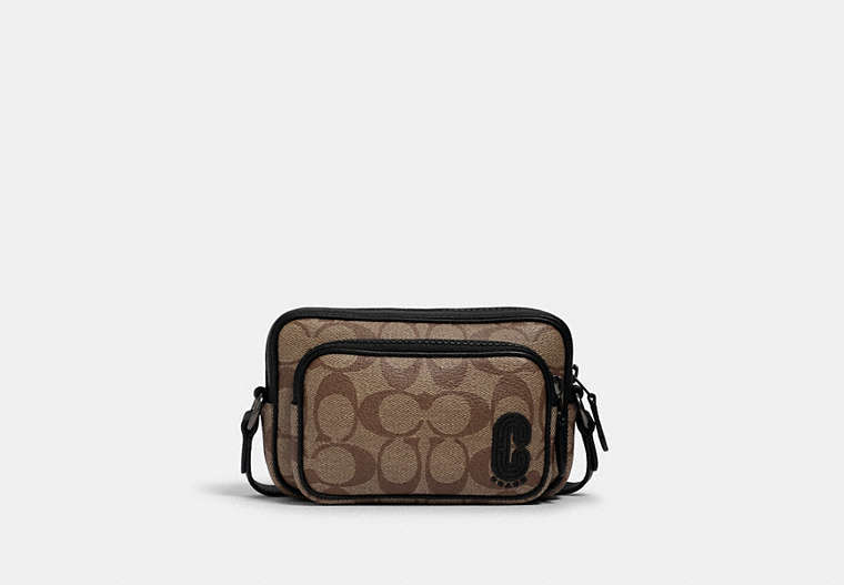 Mini Edge Double Pouch Crossbody In Signature Canvas With Coach Patch