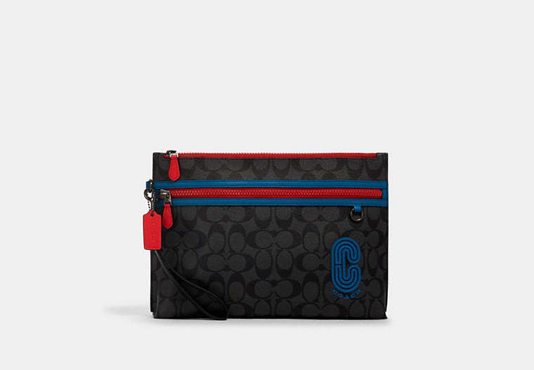 Carryall Pouch In Colorblock Signature Canvas With Coach Patch