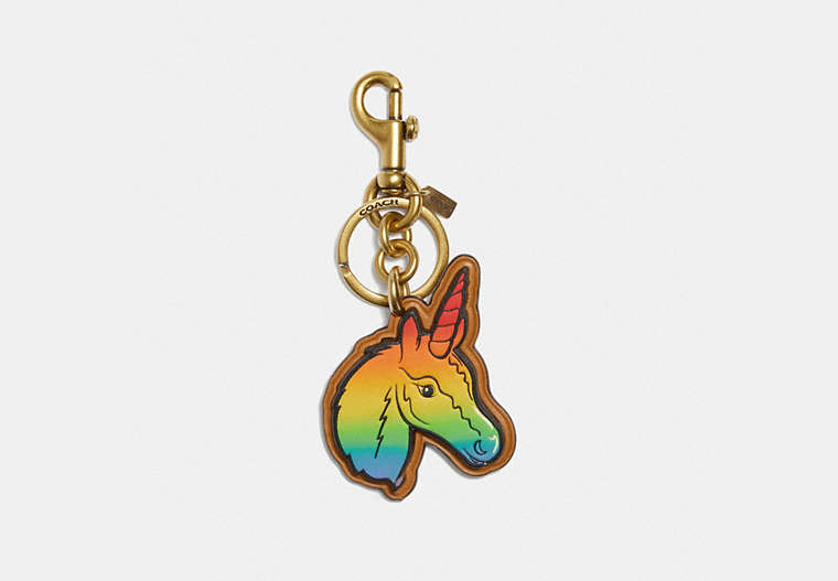 COACH®,RAINBOW UNI BAG CHARM,Leather,Gold/Multi,Front View