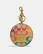 COACH®,COIN CASE BAG CHARM IN RAINBOW SIGNATURE CANVAS,Leather,Gold/Multi,Front View