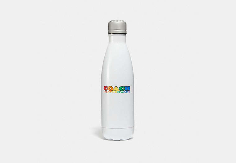 COACH®,WATER BOTTLE WITH RAINBOW COACH BADGE,Metal,Gold/Multi,Front View