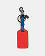 COACH®,LUGGAGE TAG IN COLORBLOCK,Leather,Gunmetal/Miami Red Blue Jay,Front View