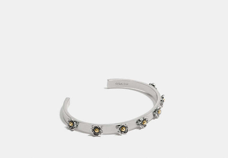 COACH®,DITSY WILLOW FLORAL OPEN CUFF,Metal,Silver,Front View