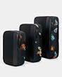 COACH®,PACKING CUBE SET WITH TRAVEL PATCHES,Nylon,Medium,Gunmetal/Black Multi,Front View