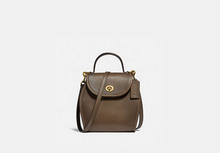 COACH®,TURNLOCK CURVED TOP HANDLE CROSSBODY,Leather,Small,Brass/Faded Hickory,Front View