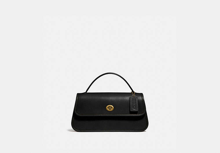 COACH®,TURNLOCK CLUTCH,Smooth Leather,Small,Brass/Black,Front View