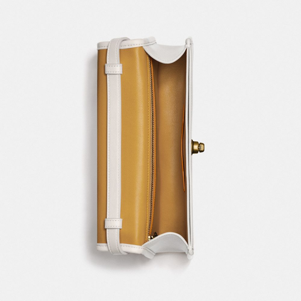 COACH®,TURNLOCK CLUTCH,Smooth Leather,Small,Brass/Chalk,Inside View,Top View
