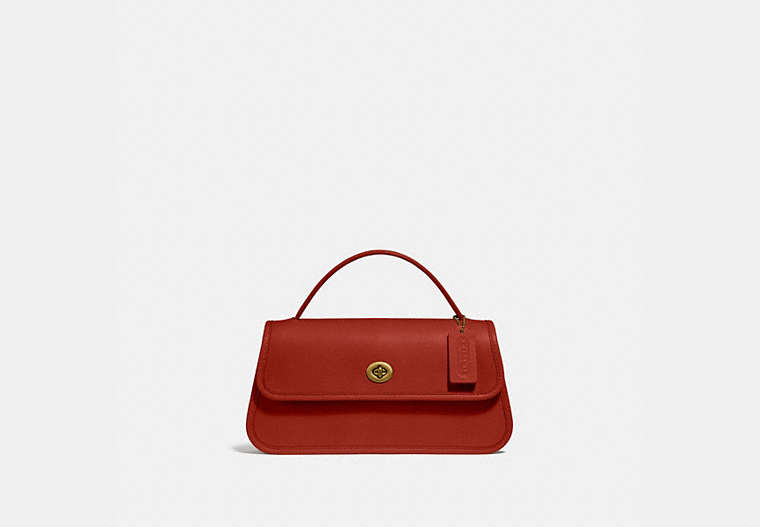 COACH®,TURNLOCK CLUTCH,Smooth Leather,Small,Brass/Red Sand,Front View