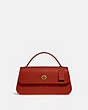 COACH®,TURNLOCK CLUTCH,Smooth Leather,Small,Brass/Red Sand,Front View