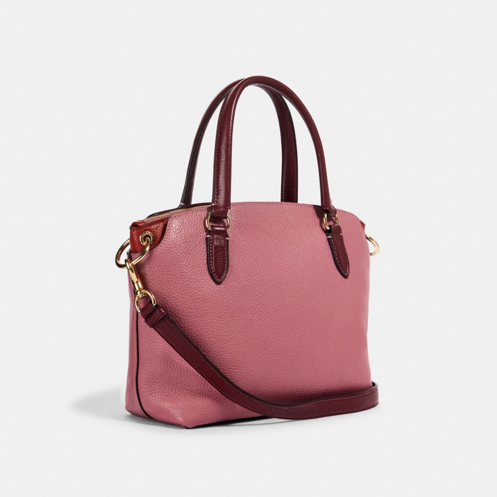 COACH®,REMI SATCHEL,Leather,Gold/Rose/Wine,Angle View