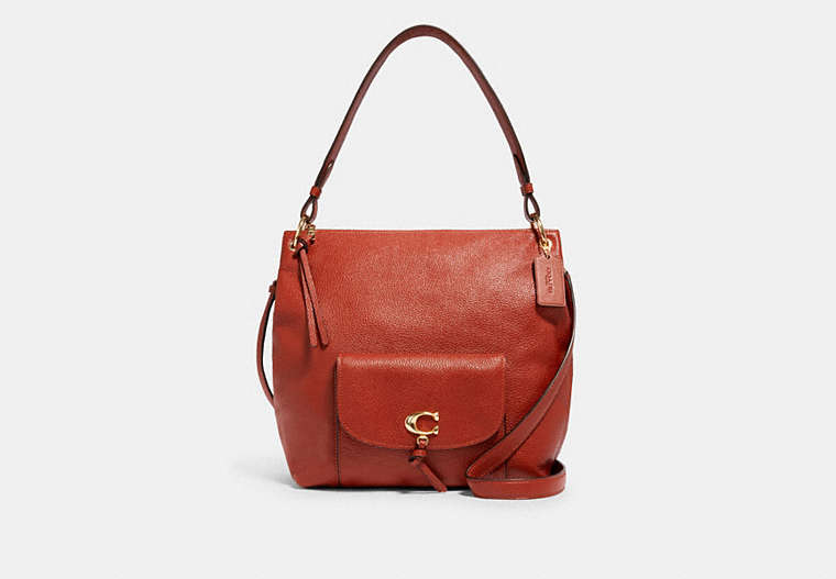 COACH®,REMI HOBO,Leather,Gold/Terracota,Front View