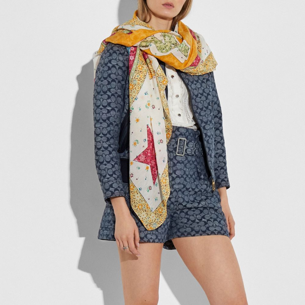 Coach Apple Patchwork Print Oversized Square Scarf