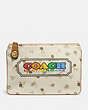 COACH®,TURNLOCK POUCH 26 WITH RAINBOW COACH BADGE,canvas,Brass/Multi,Front View