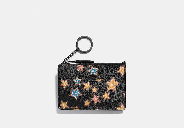 COACH®,MINI SKINNY ID CASE WITH STARLIGHT PRINT,Printed Coated Canvas,Black Multi/Matte Black,Front View