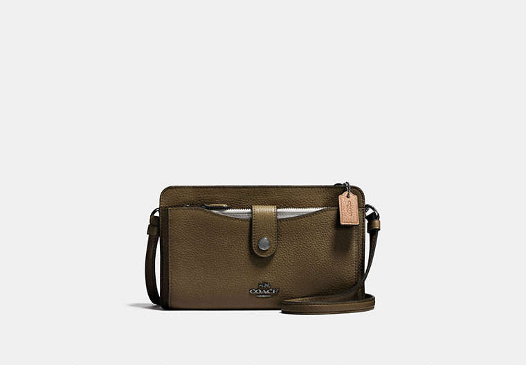 COACH®,POP-UP MESSENGER IN COLORBLOCK,Leather,Mini,Gunmetal/Fatigue Multi,Front View
