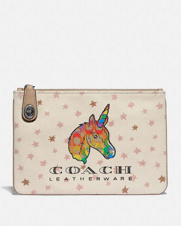 COACH®: Turnlock Pouch 26 With Rainbow Signature Uni
