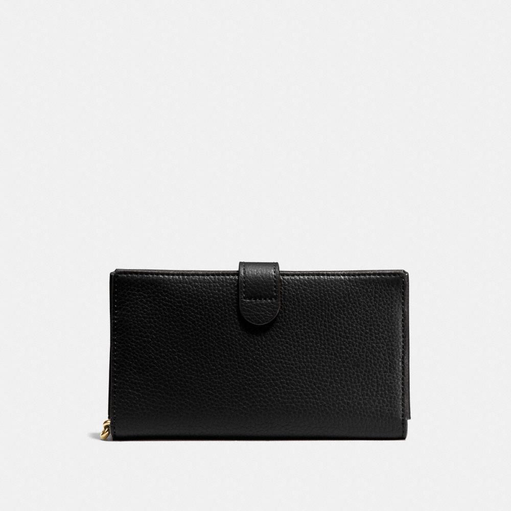 COACH®,WRISTLET POUR TÉLÉPHONE,Cuir galet poli,Mini,Or Clair/Noir,Back View