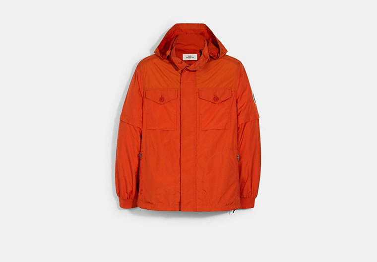 COACH®,REMOVABLE SLEEVE JACKET,Polyester,ORANGE,Front View