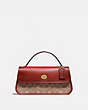 COACH®,TURNLOCK CLUTCH IN SIGNATURE CANVAS,pvc,Small,Brass/Tan/Rust,Front View