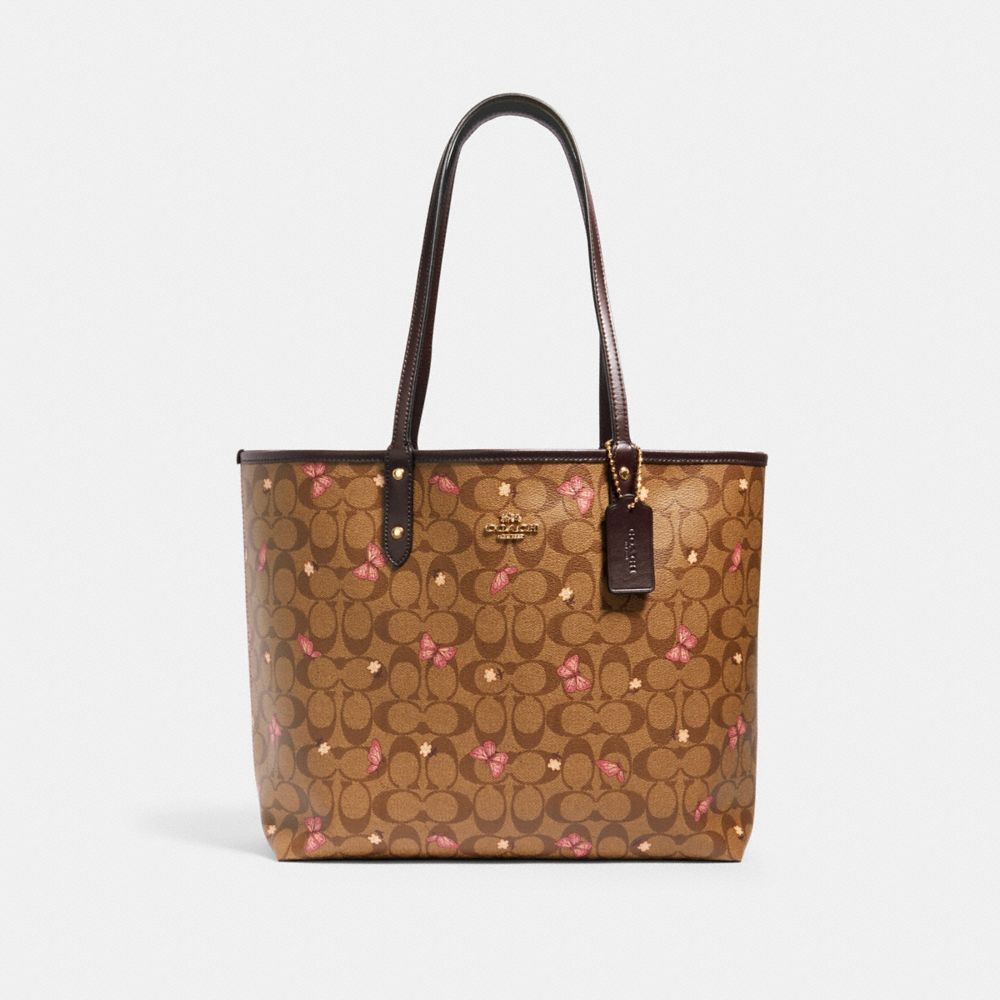 COACH Outlet Reversible City Tote In Signature Canvas With Butterfly Print