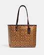 COACH®,REVERSIBLE CITY TOTE IN SIGNATURE CANVAS WITH BUTTERFLY PRINT,pvc,Large,Gold/Khaki Pink Multi/Oxblood,Front View