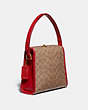 COACH®,TURNLOCK SHOULDER BAG IN SIGNATURE CANVAS,Coated Canvas,Small,Brass/Tan Jasper,Angle View
