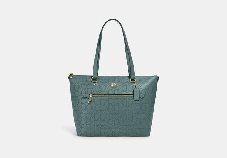 COACH®,GALLERY TOTE IN SIGNATURE LEATHER,Leather,Large,Im/Marine,Front View