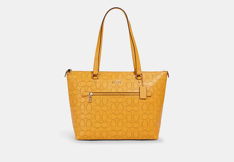 COACH®,GALLERY TOTE BAG IN SIGNATURE LEATHER,Leather,Large,Gold/Honey,Front View