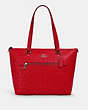 COACH®,GALLERY TOTE BAG IN SIGNATURE LEATHER,Leather,Large,Gunmetal/Miami Red,Front View