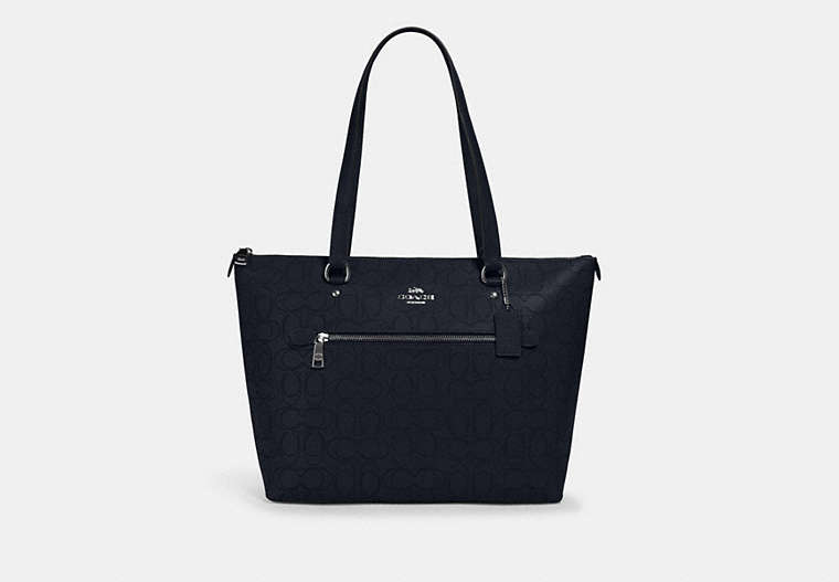 COACH®,GALLERY TOTE IN SIGNATURE LEATHER,Leather,Large,Silver/Midnight,Front View
