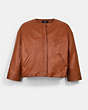 COACH®,LIGHTWEIGHT LEATHER JACKET,Saddle,Front View