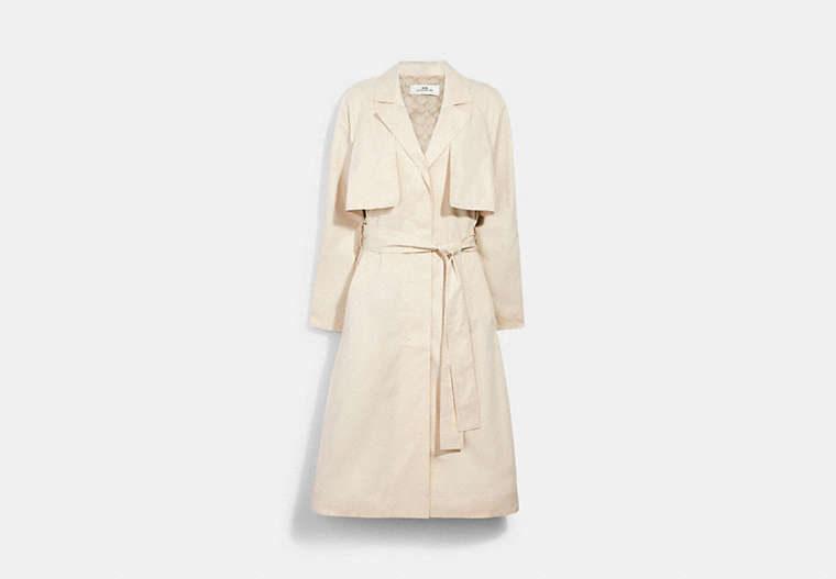 COACH®,LIGHT DRAPEY TRENCH COAT WITH SIGNATURE LINING,cotton,Porcelain,Front View