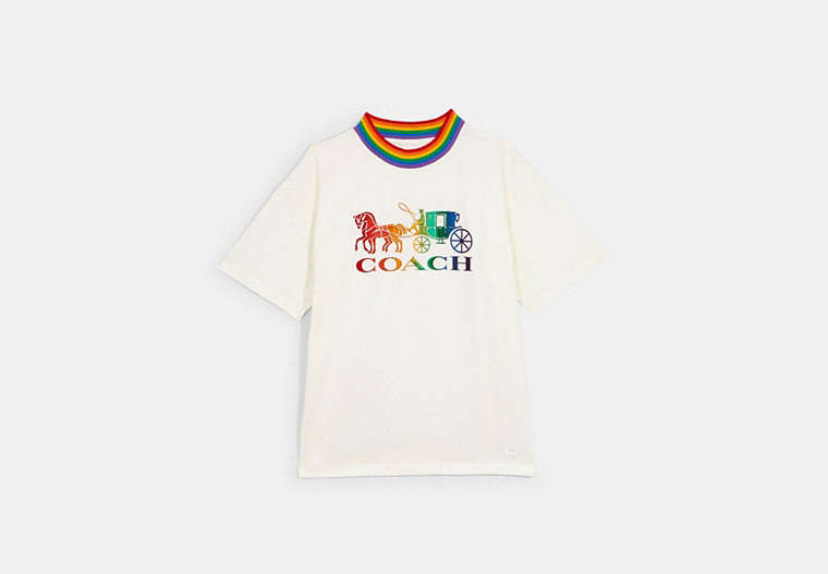 COACH®,COACH RAINBOW NECK T-SHIRT,White,Front View