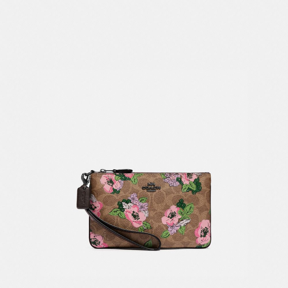 Small Wristlet In Signature Canvas With Blossom Print