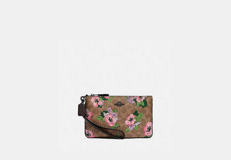 Small Wristlet In Signature Canvas With Blossom Print