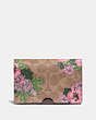 COACH®,DREAMER CARD CASE IN SIGNATURE CANVAS WITH BLOSSOM PRINT,Signature Coated Canvas/Smooth Leather,Pewter/Tan Print,Front View