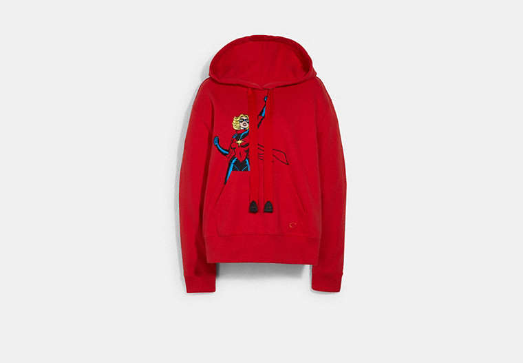 COACH®,COACH │ MARVEL CAROL DANVERS HOODIE,cotton,Red.,Front View