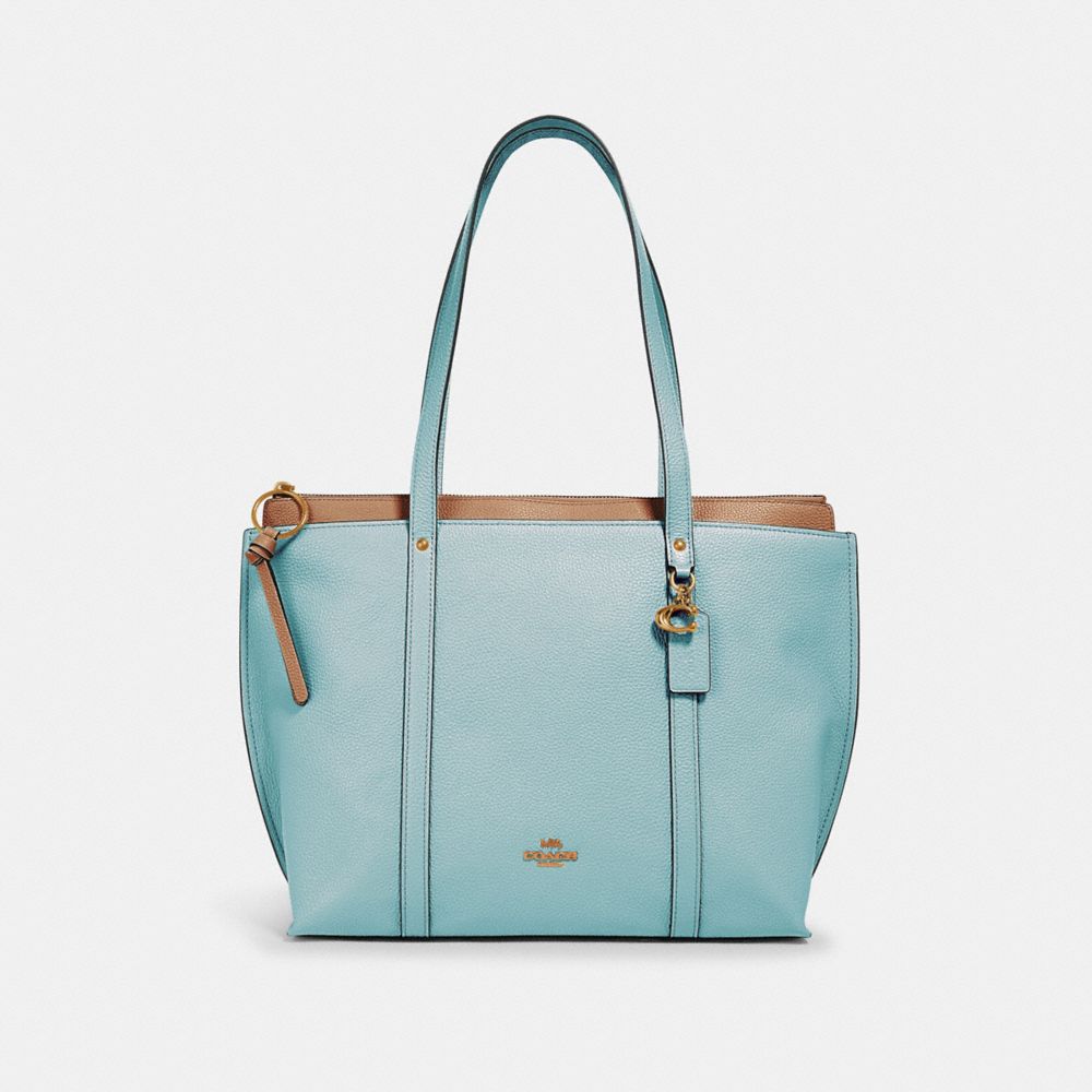 COACH®,MAY TOTE,Leather,Large,Gold/Seafoam,Front View