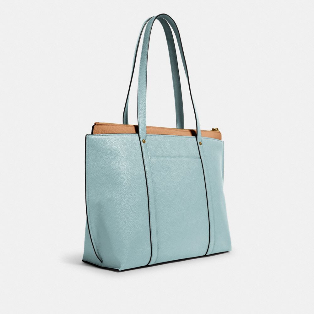 COACH®,MAY TOTE,Leather,Large,Gold/Seafoam,Angle View