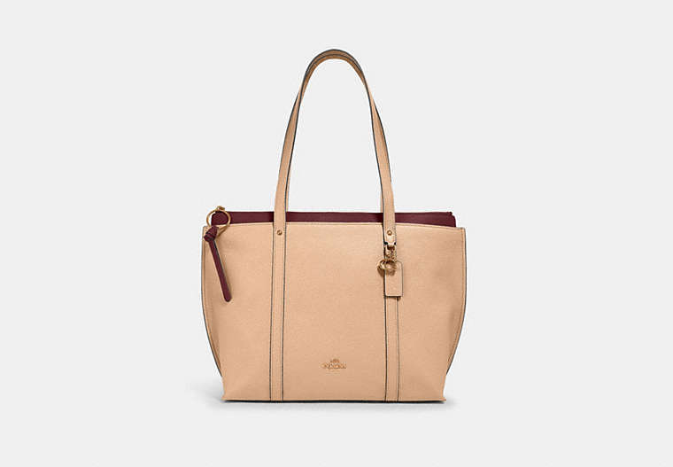 COACH®,MAY TOTE,Leather,Large,Gold/Taupe,Front View