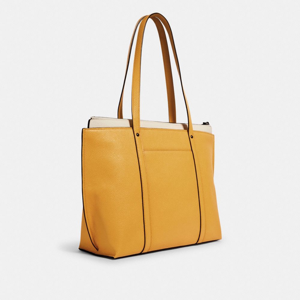 COACH®,MAY TOTE,Leather,Large,QB/HONEY,Angle View