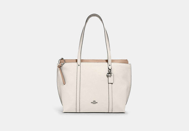 COACH®,MAY TOTE,Leather,Large,Silver/Chalk,Front View