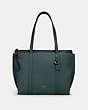 COACH®,MAY TOTE,Leather,Large,Silver/Dark Turquoise,Front View